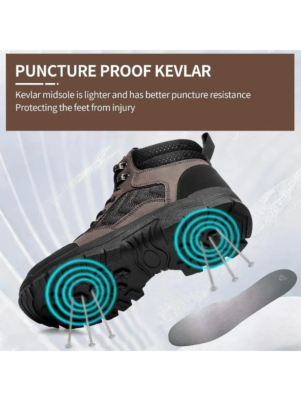 Men's Brown Waterproof Shoes Solid High Top Steel Toe Non Slip Hiking Boots